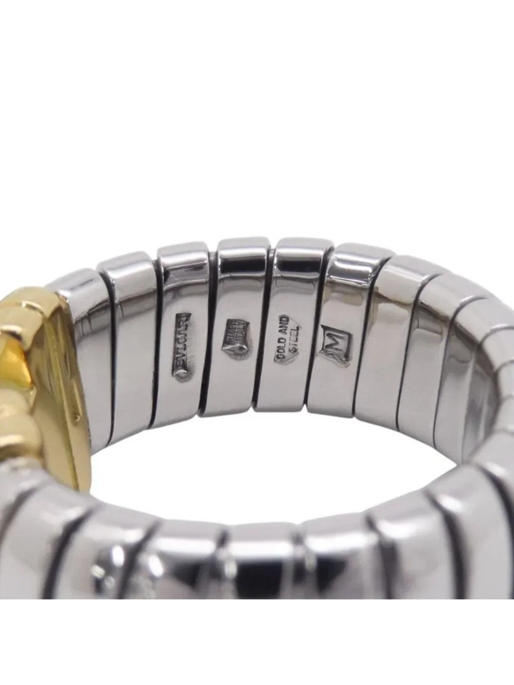 Bvlgari Ring Palentesi Tobogas Diamond 18k Yellow Gold SS Stainless Steel